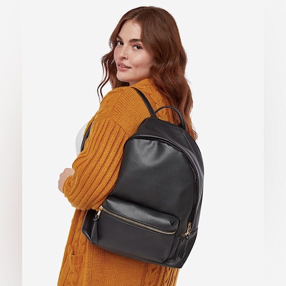 NWT JustFab Ash Black/Grey faux leather with leopard interior Backpack